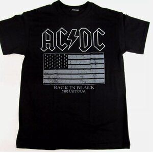 ACDC Back In Black T-shirt ACDC Flag 1980 US Tour Tee Hard Rock Shirt New